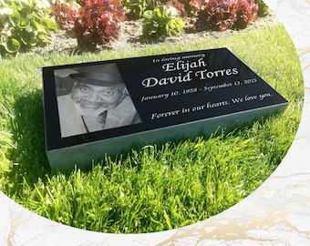 Flat Headstone 20x10x3 inches Black Granite, Diamond Engraved