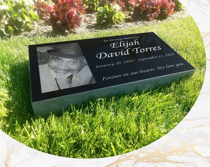 Flat Headstone 20x10x3 inches Black Granite, Diamond Engraved