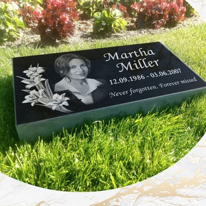 Flat Headstone Grave Marker Black Granite Diamond Engraved