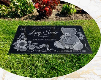 Infant Loss Grave Marker, Personalized & Engraved on Black Granite