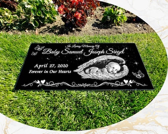 Infant Loss Grave Marker, Personalized & Engraved on Black Granite