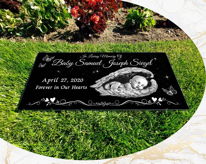 Infant Loss Grave Marker, Personalized & Engraved on Black Granite