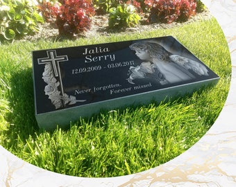 12x24x3 inch Human Headstone, Tombstone, Grave Marker, Black Granite, Diamond Engraved
