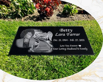 12x24x0.75 Human Headstone, Tombstone on the Grave Marker Granite, People, Diamond Engraved