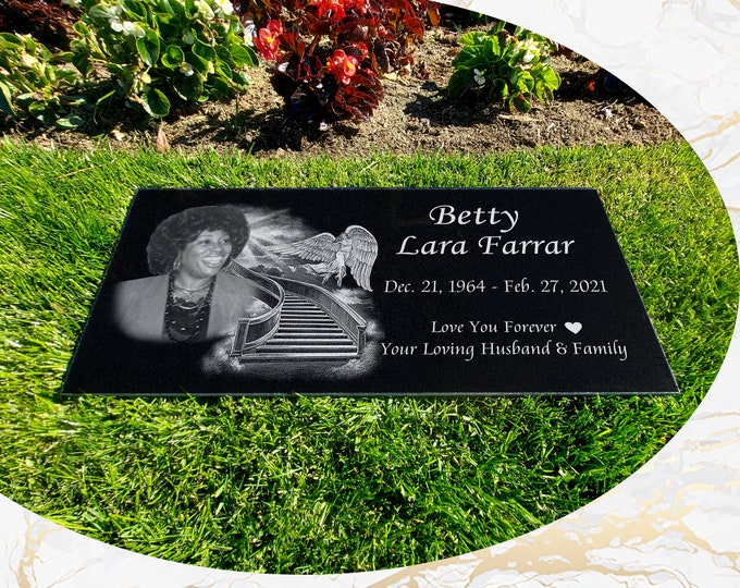 12x24x0.75 Human Headstone, Tombstone on the Grave Marker Granite, People, Diamond Engraved
