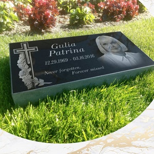 Flat Headstone Grave Marker Black Granite Diamond Engraved