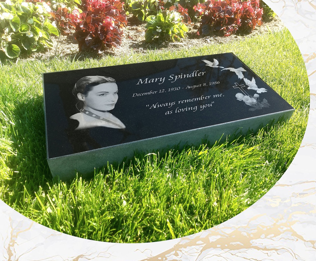 Flat Headstone Grave Marker Black Granite Diamond Engraved