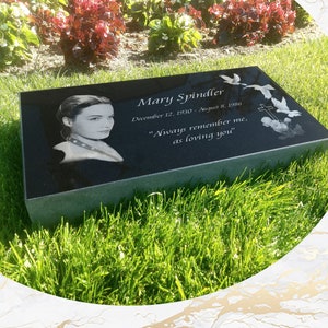 Flat Headstone Grave Marker Black Granite Diamond Engraved