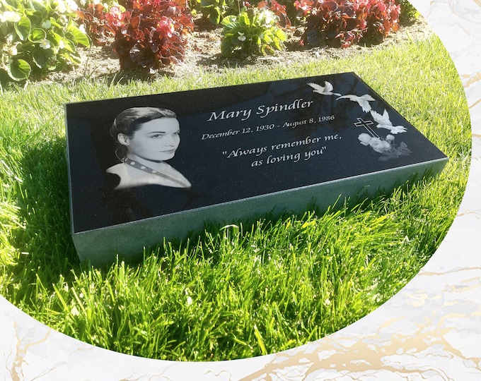 Flat Headstone Grave Marker Black Granite Diamond Engraved