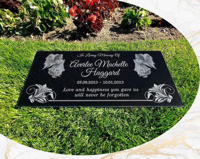 Infant Loss Grave Marker, Personalized & Engraved on Black Granite