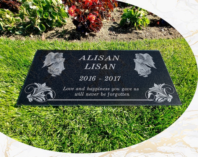 12x24x0.45 Human Headstone, Tombstone on the Grave Marker Granite, People, Diamond Engraved