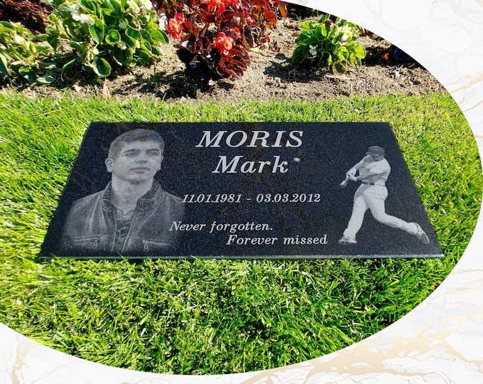 12x24x0.75 Human Headstone, Tombstone on the Grave Marker Granite, People, Diamond Engraved