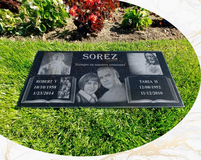 12x24x0.75 Human Headstone, Tombstone on the Grave Marker Granite, People, Diamond Engraved