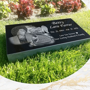Flat Headstone Grave Marker Black Granite Diamond Engraved