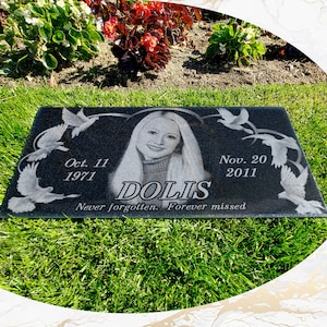 12x24x0.45 Human Headstone, Tombstone on the Grave Marker Granite, People, Diamond Engraved