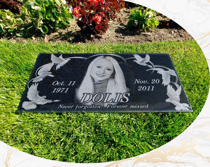 12x24x0.75 Human Headstone, Tombstone on the Grave Marker Granite, People, Diamond Engraved