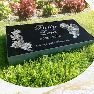Flat Headstone Grave Marker Black Granite Diamond Engraved