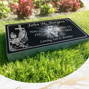 Flat Headstone Grave Marker Black Granite Diamond Engraved