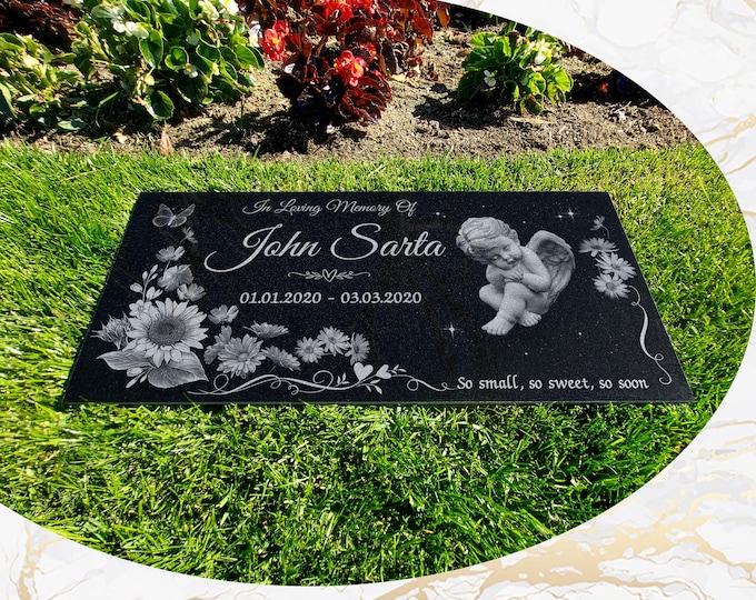 Infant Loss Grave Marker, Personalized & Engraved on Black Granite