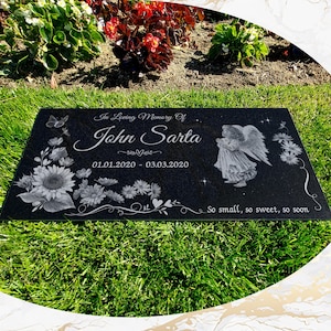 Infant Loss Grave Marker, Personalized & Engraved on Black Granite