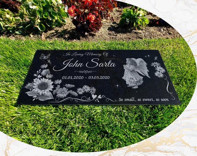 Infant Loss Grave Marker, Personalized & Engraved on Black Granite