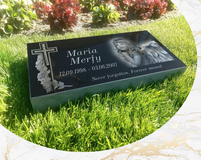 Flat Headstone 28x16x3 inches Black Granite Diamond Engraved