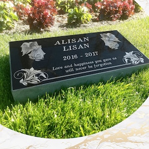 Flat Headstone Grave Marker Black Granite Diamond Engraved