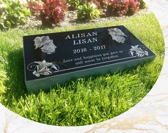 Flat Headstone Grave Marker Black Granite Diamond Engraved