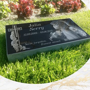 Flat Headstone 28x16x3 inches Black Granite Diamond Engraved