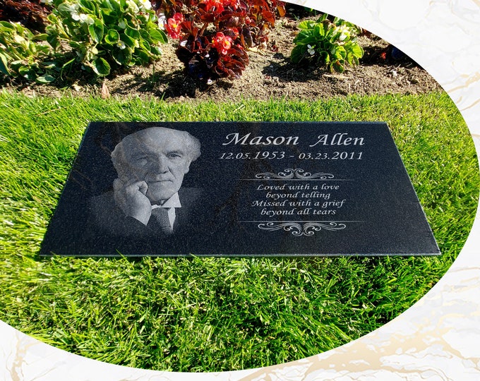 12x24x0.75 Human Headstone, Tombstone on the Grave Marker Granite, People, Diamond Engraved