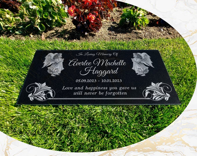 12x24x0.75 Human Headstone, Tombstone on the Grave Marker Granite, People, Diamond Engraved