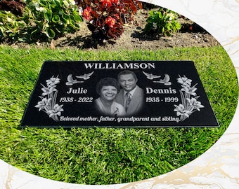 12x24x0.45 Human Headstone, Granite Headstone for 3 persons, Diamond Engraved