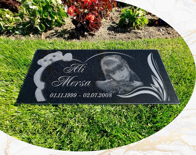 12x24x0.75 Human Headstone, Tombstone on the Grave Marker Granite, People, Diamond Engraved