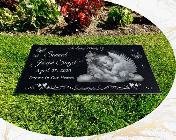 Infant Loss Grave Marker, Personalized & Engraved on Black Granite