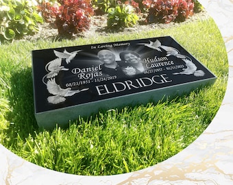 Flat Headstone 20x10x3 inches Black Granite, Diamond Engraved