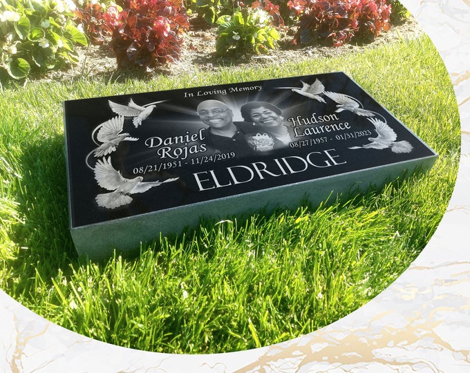 Flat Headstone 20x10x3 inches Black Granite, Diamond Engraved
