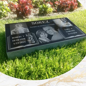 Flat Headstone 20x10x3 inches Black Granite, Diamond Engraved