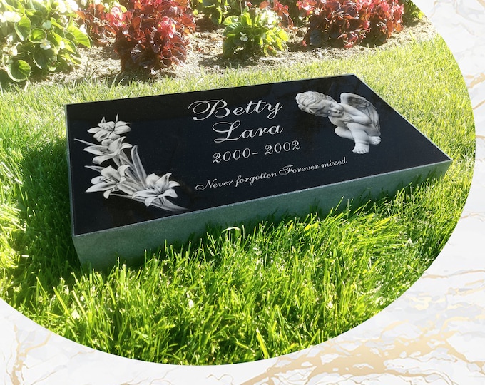 Flat Headstone 28x16x3 inches Black Granite Diamond Engraved