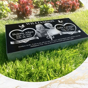 Flat Headstone Grave Marker Black Granite Diamond Engraved