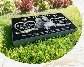 Flat Headstone Grave Marker Black Granite Diamond Engraved