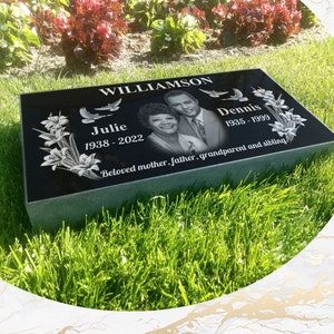 Flat Headstone Grave Marker Black Granite Diamond Engraved