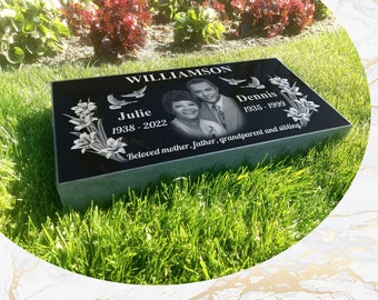 Flat Headstone Grave Marker Black Granite Diamond Engraved