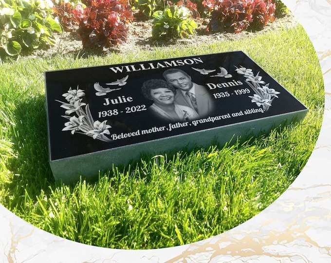 Flat Headstone Grave Marker Black Granite Diamond Engraved