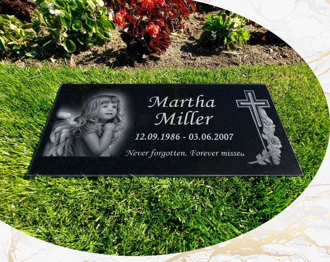 Infant Loss Grave Marker, Personalized & Engraved on Black Granite