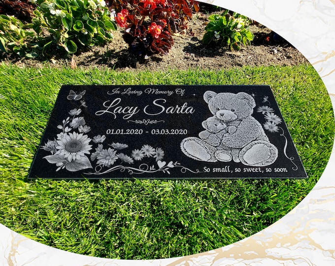 Infant Loss Grave Marker, Personalized & Engraved on Black Granite