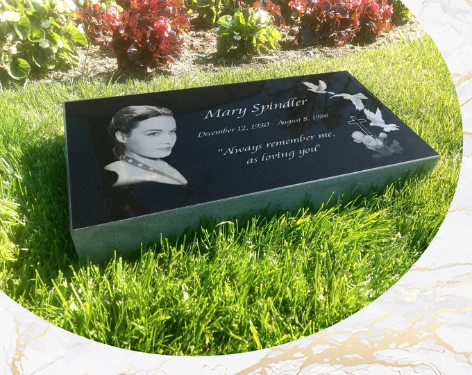Flat Headstone 28x16x3 inches Black Granite Diamond Engraved