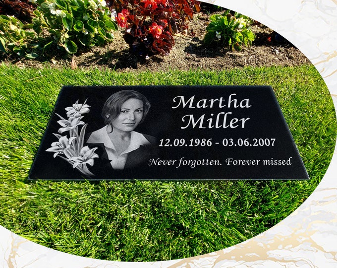 12x24x0.45 Human Headstone, Tombstone on the Grave Marker Granite, People, Diamond Engraved