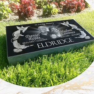 Flat Headstone Grave Marker Black Granite Diamond Engraved