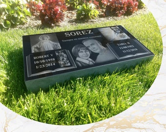 Flat Headstone Grave Marker Black Granite Diamond Engraved