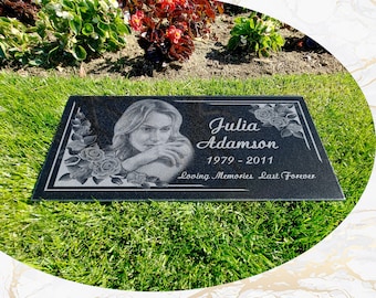 12x24x0.75 Human Headstone, Tombstone on the Grave Marker Granite, People, Diamond Engraved